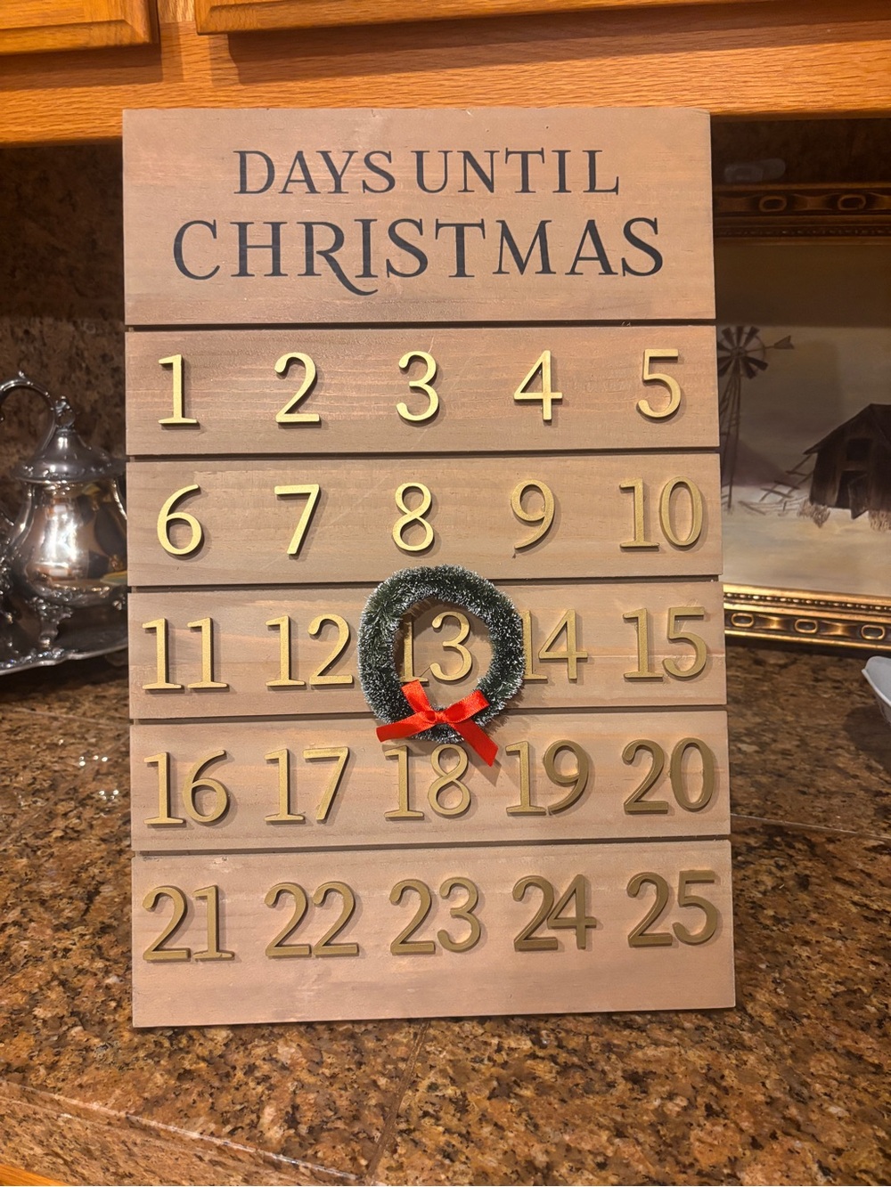 Wood Christmas Countdown Calendar Days Until Christmas Wreath Rustic Farmhouse